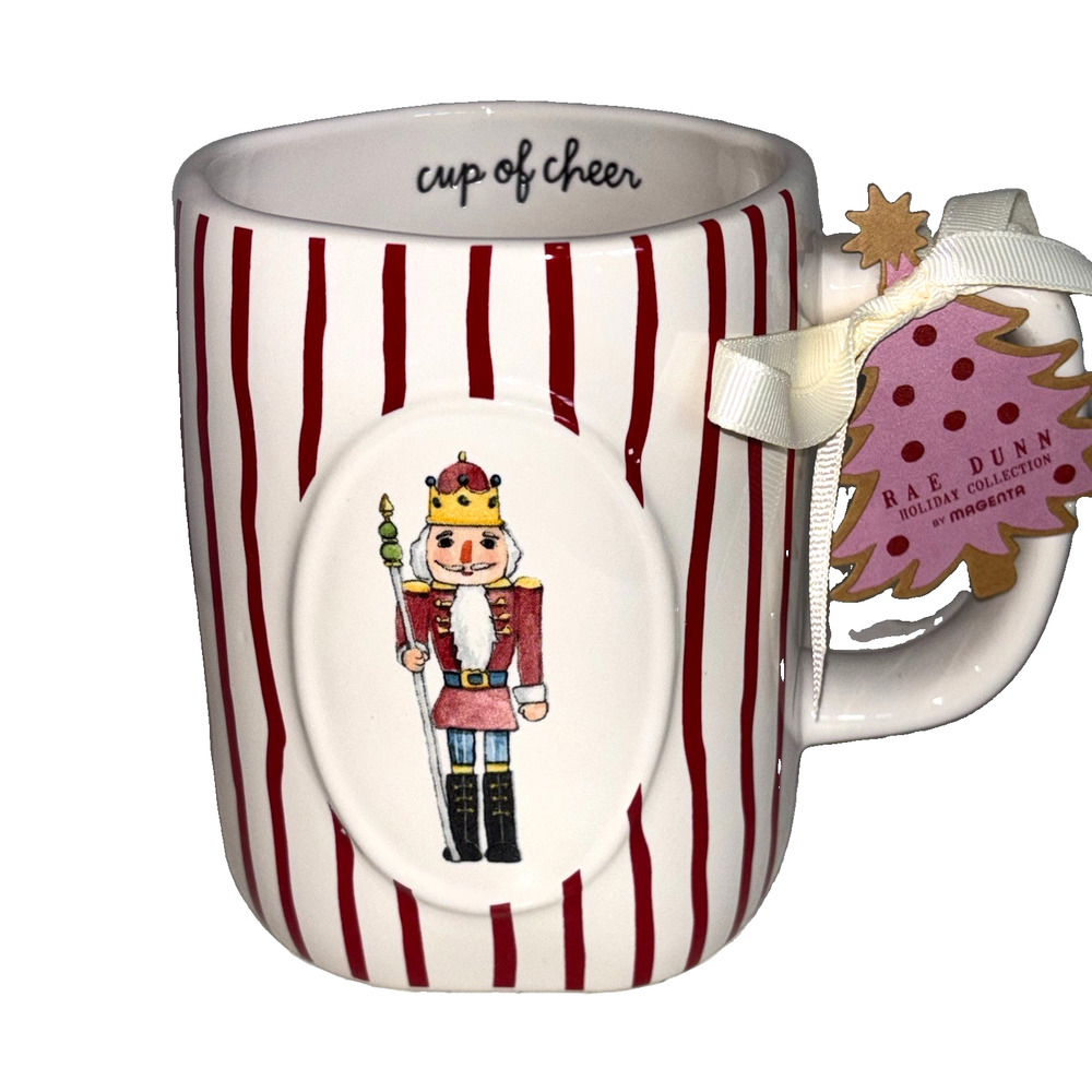 Rae Dunn "Cup of Cheer" Nutcracker Christmas Holiday Mug Red White Stripe NEW